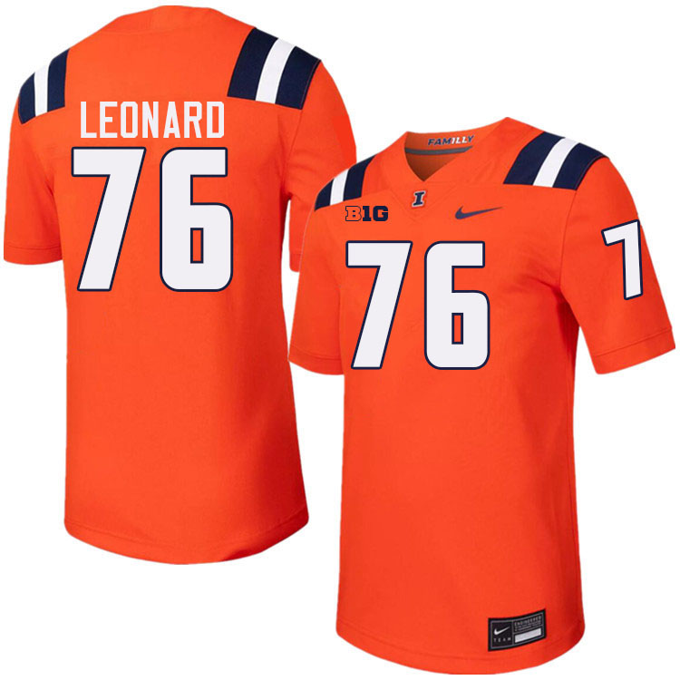 Men #76 Clayton Leonard Illinois Fighting Illini College Football Jerseys Stitched-Orange